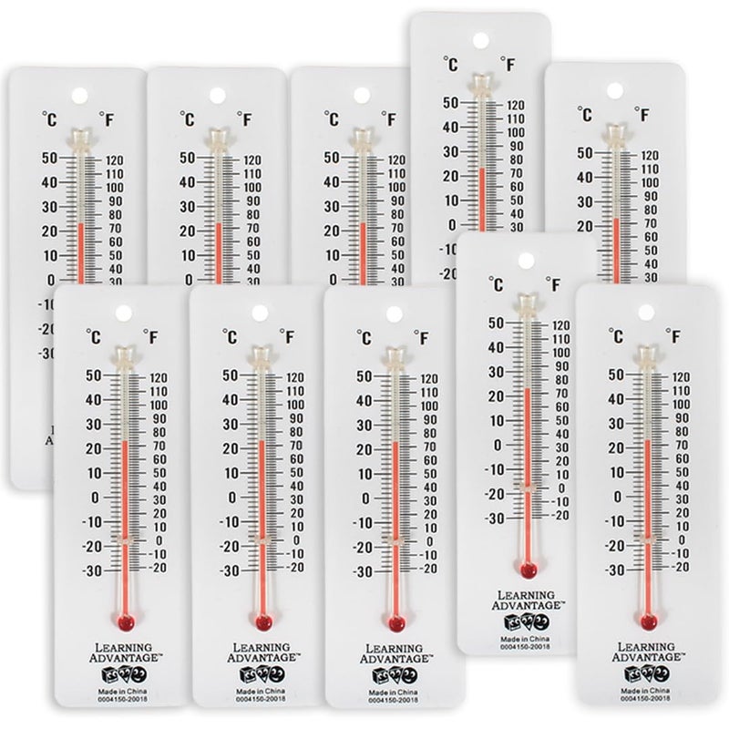 LEARNING ADVANTAGE Student Thermometers - Set of 10 - Dual-Scale - Mercury-Free - Easy To Read, Thermometers for Indoor Science and Classroom Use - Image 1